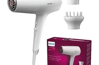 Philips Asciugacapelli Serie 5000, tecnologia ThermoShield, agli ioni, 2100°W, bianco, con beccuccio per styling e diffusore, modello BHD500/20