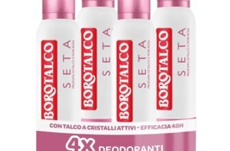 Borotalco, Deodorante Spray Seta, con Talco a Cristalli Attivi, Tripla Protezione Asciutta, Senza Alcool, Profumo di Talco eFiori Rosa, 48h efficacia – 4 Pezzi da 150 ml – Esclusiva Amazon
