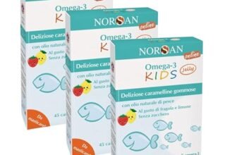 NORSAN Omega 3 bambini FISK Jelly – 3×45 Caramelle Omega 3 per bambini masticabili alla frutta con Olio di pesce Omega 3 IFOS I Integratore bambini con Omega 3 EPA DHA I Integratore Omega 3 Vitamina D
