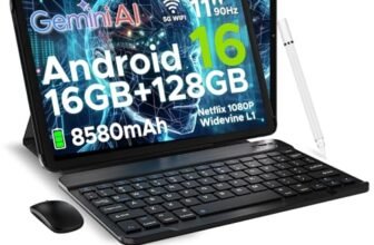 DOOGEE U11 Android 16 Tablet 11 Pollici, 16GB+128GB/2TB TF Tablet con Tastiera, 90Hz, 8580mAh, 7.9mm Thin, Unisoc T7200 Octa Core/13MP/Widevine L1/Face ID, Tablets con Penna & Mouse & Case – Nero