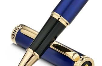 BEILUNER Penna Rollerball di Lusso, Finiture Oro 24K, Design Nobili ed Eleganti, Ricambio Schneider, Set Regalo per Uomo e Donna, Professionale, Ufficio Dirigenziale – Blu & Oro