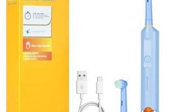 Vicloon Spazzolino Elettrico Bambini dai 5-12 Anni,Spazzolino Bambini con 2 Pezzi Testina Dello Spazzolinos e Timer Intelligente,Luce Colorate LED,Vibrazione Morbido,IPX7 Impermeabile,Comodo Manico