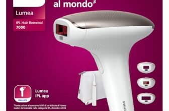 Philips Lumea 7000 Series, dispositivo di epilazione IPL, alternativa ai dispositivi di epilazione laser, con rifinitore a penna Satin Compact, 3 accessori per viso, corpo e zona bikini, BRI923/00