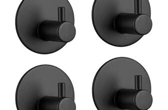 LYLIN Ganci Adesivi, Gancio Adesivo Appendi Portasciugamani in Acciaio Inox, Appendiabiti da Parete Autoadesivo per Cucina e Bagno (Nero 4Pcs)