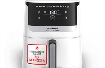 Moulinex Easy Fry Silence, Friggitrice ad Aria Silenziosa 5L/1.5kg per 6 Persone, 1670W, Sistema Easy Clean & Store, 10 Programmi, Touchscreen e Cestello Lavabile in Lavastoviglie, Bianca EZ5521