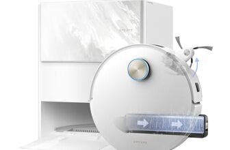 DREAME Aqua10 Ultra Track Complete Robot Aspirapolvere, Lavaggio 45 °C, Supera Ostacoli di 6 cm, Auto-pulizia Mocio, Aspirazione da 19.500 Pa, 0 Grovigli, Evita Oltre 240 Oggetti, Controllo Vocale