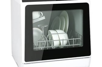 YU YUSING Mini Lavastoviglie da Tavolo con 5+1 Programmi 4 Coperti, Lavastoviglie Piccola Portatile, con/senza Collegamento, Serbatoio dell’acqua 5L, Controllo Touch, Display LED, Casa Ufficio, Bianco