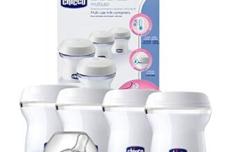 Chicco Contenitori Latte Materno, 4 Contenitori Multiuso Con Tettarella inclusa, Conserva il Latte, Chiusura Con Tappo Ermetico, Adatto a Frigo e Freezer, Natural Feeling, 0m+