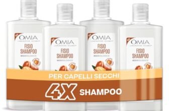 Omia, Fisio Shampoo Eco Bio con Olio di Argan del Marocco per Capelli Secchi, Nutriente e Ristrutturante, Senza Siliconi e SLES, 4 Flaconi da 200 ml