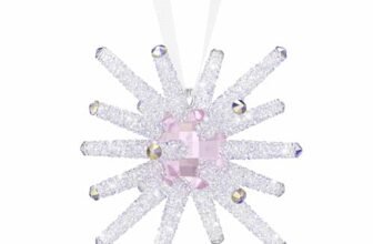 Swarovski Wicked Wand Ornament, Crystal Pendant with 443 Facets, Pink Crystal Core, Crystal Rocks Tips and White Grosgrain Ribbon, Inspired by the Movie Wicked, Size: 5.4 x 6.1 x 6.1 cm