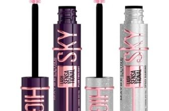 Maybelline New York Sky High Lash Sensational Mascara Colore Plum Twilight + Space Diamond Volumizzante e Allungante Sguardo Intenso Zero Grumi Scovolino Flessibile – Set da 2