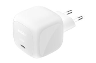 Belkin Caricatore USB-C da 65 W, Ricarica rapida, Caricatore da muro USB-C per telefono, funziona con iPhone 16-15-14-13, Galaxy S25, Google Pixel 9, MacBook, iPad, AirPods, Chromebook ecc – Bianco