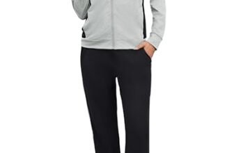 Uniexcosm Full-Zip Tuta Sportiva Donna Con Maniche Raglan E Finiture A Contrasto Tuta Da Jogging Da Donna Grigio Chiaro M