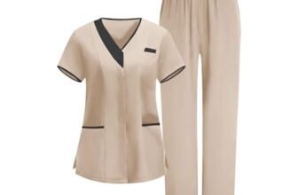 Divisa Infermiere Donna Divisa Sanitaria Set con Casacca e Pantalone Medico Elegante Manica Corta Camice da Laboratorio Elasticizzato Leggero Camice da Lavoro Officina Pulizie Uniformi Infermiere