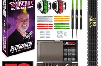 RED DRAGON Peter Wright Snakebite Ultimate 50 Piece Darts And Accessory Set – Set di Freccette da 22 Grammi