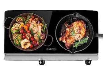 Klarstein Piano Cottura Elettrico Vetroceramica, 2 Fuochi Moderno, 2 Piastre 2400W Integrato, Vetroceramica Touch con Timer