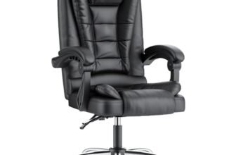 naspaluro Sedia da Ufficio Ergonomica, Poltrona Direzionale con Sedile Largo, Sedia Ufficio Reclinabile con Braccioli Imbottiti et Altezza Regolabile (Senza Poggiapiedi, Nero)