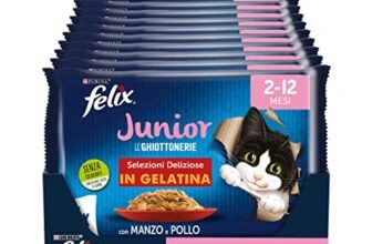 FELIX Le Ghiottonerie Junior – Cibo Umido Gattino 2-12 Mesi, Bocconcini in Gelatina con Manzo e Pollo. 48 Buste da 85 g