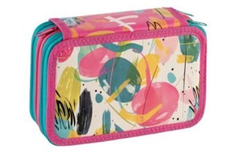 Favorit Astuccio 3 scomparti per la scuola, fornito di cancelleria, 20x13x7,5 cm, ART Rosa