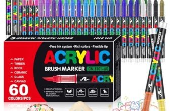 WOGOPRO Pennarelli Acrilici, 60 Colori Acrylic Marker, Acrilici Brush Pen Marker per Colorazione, Calligrafia, Pittura, Legno, Vetro, Plastic, Tessuti, Sassi, Ceramica