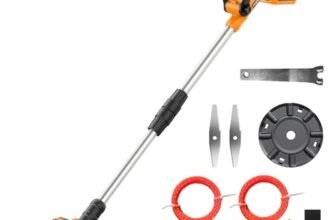 JYGMPRO Decespugliatore a Batteria 21V, Tagliabordi a Batteria Brushless con 2 Batterie 2,0Ah, 2 Bobina(5m), 2 Lame, Impugnatura Regolabile, Tubo Telescopico, Testa Girevole 90°per Giardino Potatura