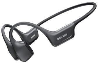 DOOGEE Cuffie a Conduzione Ossea Nuoto, 10H IP68 Impermeabili Sportivi Auricolari Conduzione Ossea 64GB MP3 Bluetooth 5.4, Running & Fitness, Batteria (Grigio Scuro)