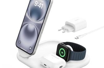 Belkin BoostCharge Caricabatteria magnetico pieghevole 3 in 1 con Qi2 da 15 W, Caricatore rapido compatibile con MagSafe, Apple iPhone 17, Air, Pixelsnap, Apple Watch ed AirPods, alimentatore – Bianco