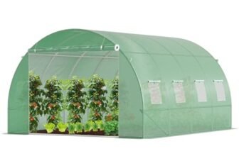 VOUNOT® Serra da Giardino Tunnel, Struttura in Acciaio Zincato, Telo PE Anti-UV Impermeabile, Porta Avvolgibile, 8 Finestre Esterne, Serra per Orto, Piante Verde e Frutto 4x3x2m 12m², Verde