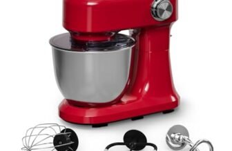 Klarstein Bella Evo Robot da Cucina 1500W – 5L Acciaio Inox, 12 Velocità, Planetaria, Pulse, Gancio Impasto & Frusta, Paraspruzzi – Robot da Cucina Multifunzione, Rosso