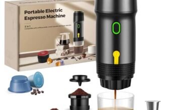 ICARE Macchina Caffe Portatile, Caffettiera Portatile 3-in-1, 20BAR, 92°C Estrazione, 7500mAh, Ricarica USB/12V Auto, Macchina Caffè Espresso per Capsule e Caffè Macinato (Nero)