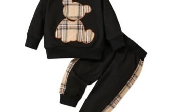 PATPAT Abbigliamento Bimbo e Bimba Tuta Felpata con Orsetto Ricamato a Manica Lunga per Neonati Autunno-Inverno Nero 18-24 mesi
