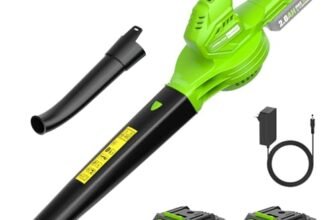 Soffiatore a Batteria con 2×2.0Ah，20V Soffiatore per foglie,ventola per foglie,leggero solo 1,4 kg,Leaf Blower 3 marce,interruttore turbo Max15000 giri/min,portata d’aria 120 km/h