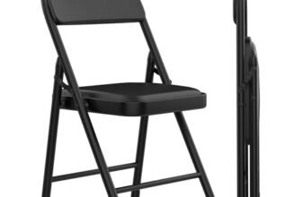 Rcynview Set da 2 Sedie Pieghevoli Salvaspazio in Metallo, Comode Sedia Pieghevole con Seduta Imbottita in Ecopelle, Sedie Portatili per Interno Esterno Ufficio Casa Campeggio Giardino Ospiti Nero