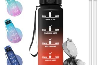 Grsta Borraccia 1 litro, A Prova di Perdite Borracce con Cannuccia, Bottiglia Palestra con Indicatore del Tempo, Facile da Pulire, Borraccia Motivazionale per Yoga, Ufficio, Gym