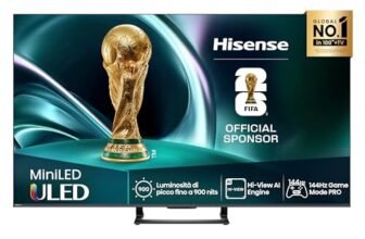 Hisense TV 55″ Mini-LED 144Hz 4K 2025 55U72Q, Smart TV VIDAA U8, Dolby Vision IQ, HDR 10+ Adaptive, 144Hz Game Mode PRO, Dolby Atmos 2.1 con Subwoofer, Alexa Built-in, VIDAA Voice, lativù 4K, 55”