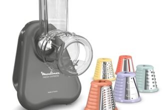 Moulinex Fresh Express, Tritaverdure Elettrico 4 in 1, Sistema per Servire Direttamente, Facile da Pulire e Riporre, Colore Grigio, DK855H