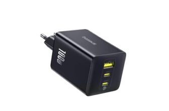 Baseus Enerfill Caricatore USB C 100W, Alimentatore USB-C a 3 Porte, Caricatore PD con PPS, Caricatore Rapido GaN compatibile con MacBook Pro/Air, iPad, iPhone 17/16/15/14 Serie, Galaxy S25, Pixel