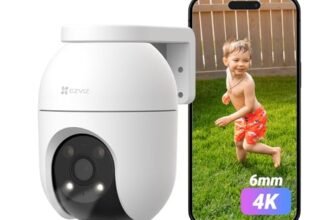 EZVIZ Telecamera WiFi Esterno 4K, Telecamera Motorizzata per Esterni con Copertura a 360°, Visione Notturna a Colori, Rilevamento di Persone/Veicoli, Tracciamento Zoom Auto, C8c 8MP(6mm)