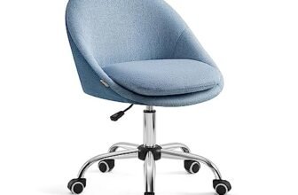 SONGMICS Sedia da Studio, Sedia Girevole di Cotone-lino, Poltrona da Scrivania Imbottita in Gommapiuma Regolabile in Altezza, Studio, Camera da Letto, Blu Pallido OBG020Q01