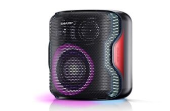 SHARP PS-921(BK) Altoparlante per Feste Bluetooth Compatto e Portatile con Luci da Discoteca, Audio 2.1 e 3D, Duo per Accoppiare un Secondo PS-921 in Stereo TWS, Resistente agli Schizzi IPX5