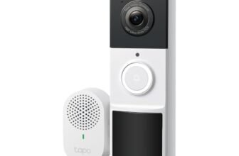 Tapo Videocamera per campanello ultra trasparente da 2K 3MP, visione notturna a colori, rilevamento AI gratuito, campanello audio bidirezionale, IP65 resistente alle intemperie, FOV diagonale ultra