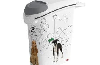 Keter Curver Contenitore Porta Crocchette per Cani, Chiusura Ermetica, Dotato di Ruote, 10 Kg/23 L, 23x50x50H cm