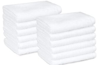Amazon Basics Set Asciugamani Bagno Spugna 100% Cotone Asciugamani Viso 30×30 cm, Bianco, Confezione 12 Pezzi