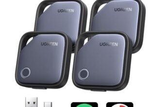 UGREEN FineTrack Duo Supporto iOS Find My o Android Find Hub Smart Finder Ricarica USB-C Localizzatore SmartTag Tracker Bluetooth per Chiavi Bagaglio Portafoglio Bicicletta Zaino Borsa (4 pezzi)