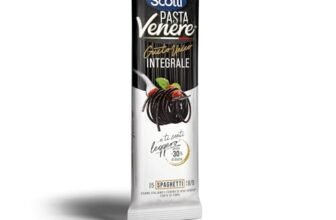 Riso Scotti, Pasta Venere Spaghetti di Riso, Pasta Integrale di Riso Venere Coltivato in Italia, Fonte di Fibre, Fosforo e Proteine, Ideale per un’Alimentazione Equilibrata, Formato 400 g