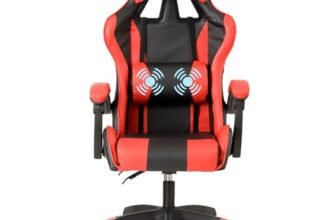 Baroni Home Sedia da Gaming Ergonomica con Massaggiatore Lombare, Sedia da Ufficio con Schienale Reclinabile con Cuscini Regolabili Poggiatesta e Supporto Schiena, Rosso