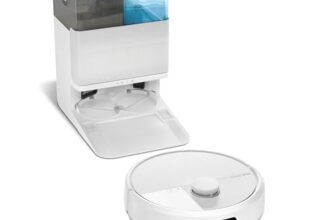 iRobot Roomba Plus 405 Combo + Stazione AutoWash, Robot Aspirapolvere Lavapavimenti, LiDAR, Rilevamento Tappeti, Previsione Pulizia Pavimento, DualClean, SmartScrub, Controllo Vocale e App, Bianco