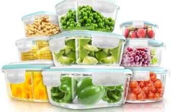KICHLY Set di contenitori in vetro per la conservazione degli alimenti – 18 pezzi (9 contenitori e 9 coperchi) – A tenuta d’aria, a prova di perdite – Senza BPA