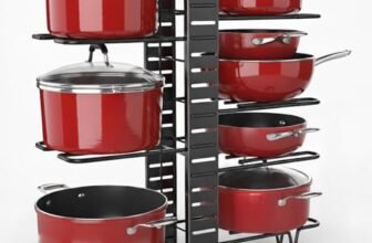 ICQK Organizer Porta Coperchi Pentole Regolabile, 8 Scomparti, 3 Possibili Configurazioni, Cassetti, Armadio, Divisori Regolabili, Antiscivolo, Verticale o Orizzontale, Organizer Padelle Porta Pentole