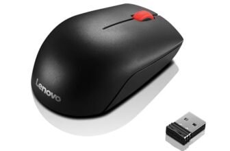 Lenovo Essential Compact Wireless Mouse, Collegamento Wireless tramite Nano USB 2.4 GHz, Sensore Ottico da 1000 DPI, Design Compatto ed Ergonomico, Ambidestro, Durata Batteria fino a 12 mesi, Nero